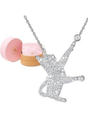 Charming Cat Design Cubic Zirconia Kitten Pendant Necklace for Women, 18-20